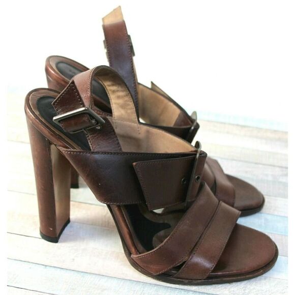 Marni BROWN GENUINE LEATHER SUEDE 4.5" HEEL WOMEN'S SANDALS SLINGBACK Sz 38 - Picture 2 of 9